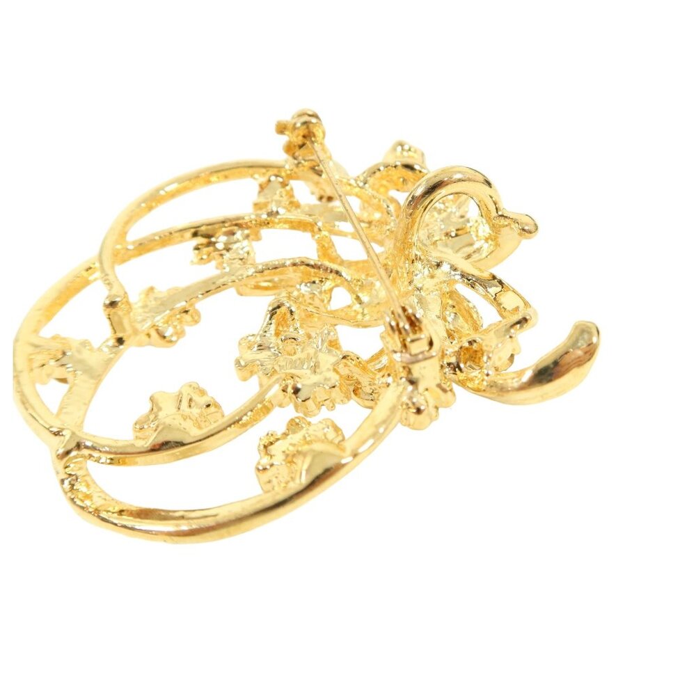 Vintage Gold Tone Clear & Aurora Borealis Foral Flower Looped Brooch Pin 2" - Picture 6 of 6